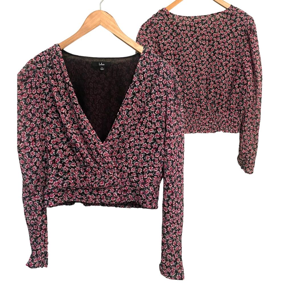 Lulu’s Floral Deep V Neck Floral Blouse Dainty Cottagecore Forest Fairy